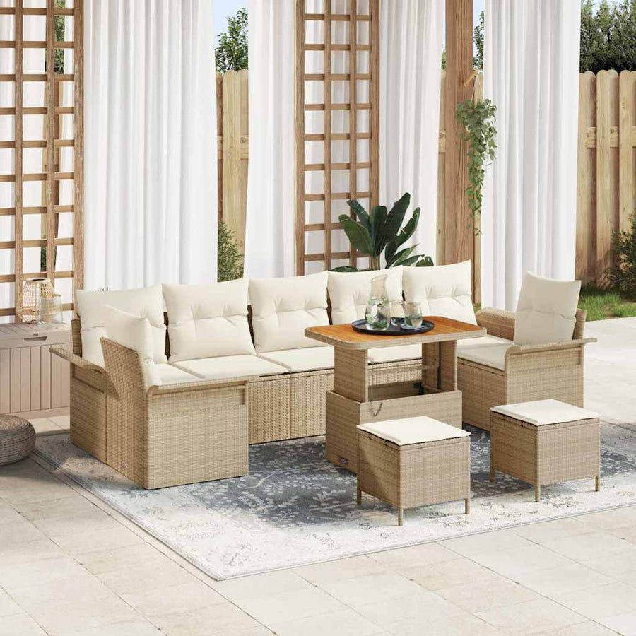 Tuin Sofa Set met kussen met opslag 10 pcs Beige en Crème