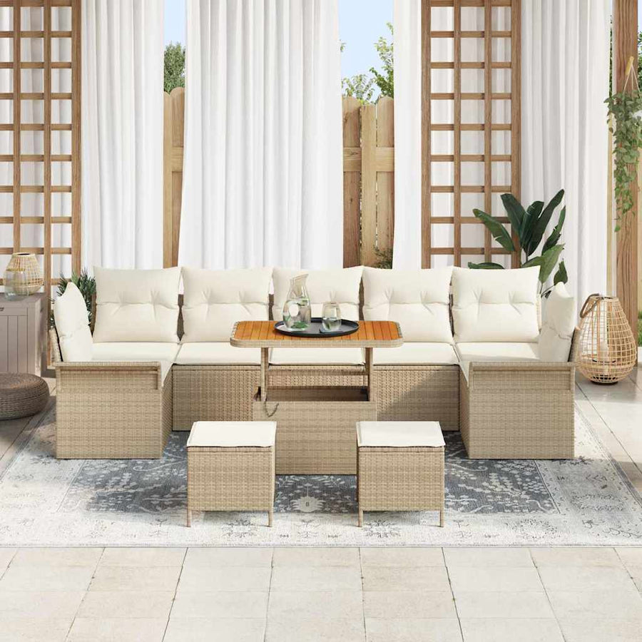 Tuin Sofa Set met kussen met opslag 10 pcs Beige en Crème
