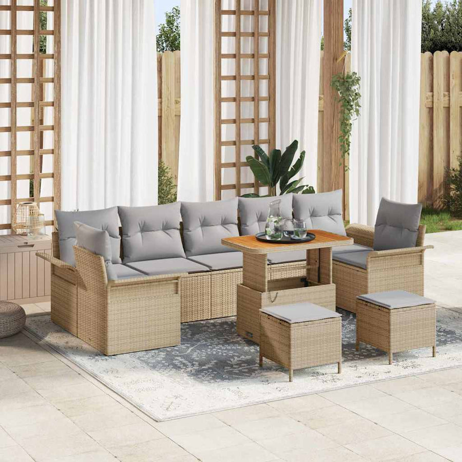 Tuin Sofa Set met kussen met opslag 10 pcs Beige en Licht Grijs