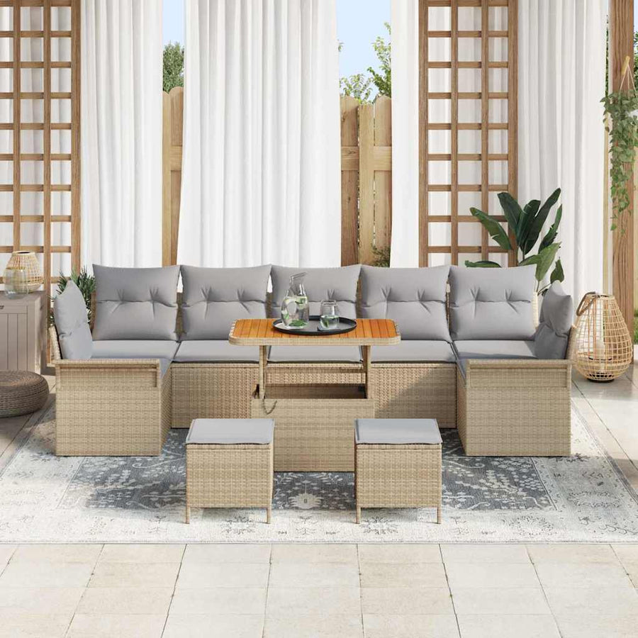Tuin Sofa Set met kussen met opslag 10 pcs Beige en Licht Grijs