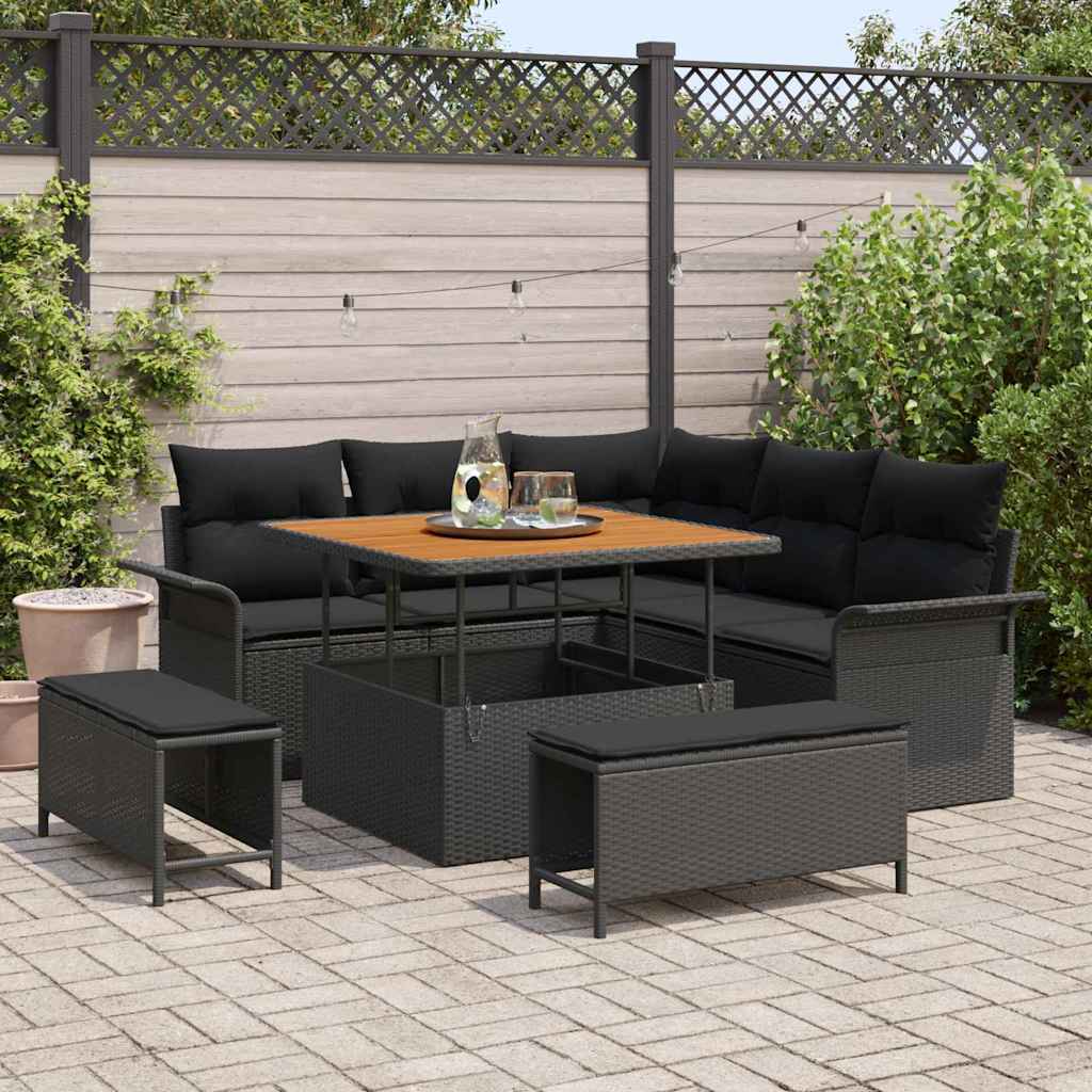 Tuin Sofa Set met kussen met opslag met kussen 8 pcs Zwart