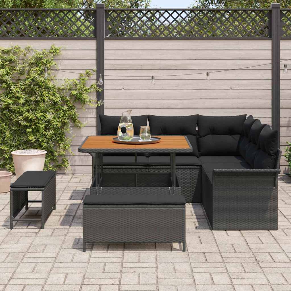 Tuin Sofa Set met kussen met opslag met kussen 8 pcs Zwart