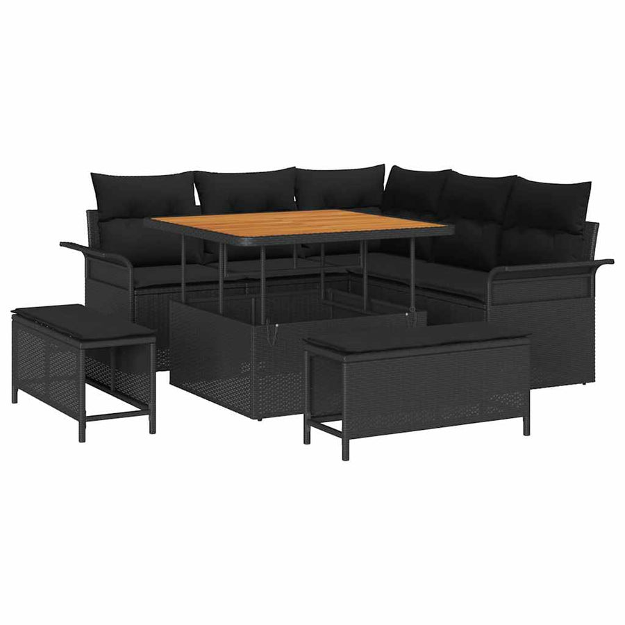 Tuin Sofa Set met kussen met opslag met kussen 8 pcs Zwart
