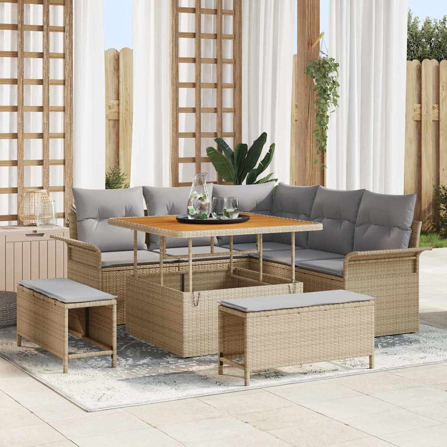 Tuin Sofa Set Met Kussen Met Opslag 8 Pcs En Licht Grijs 100 cm tafellengte Beige Lichtgrijs