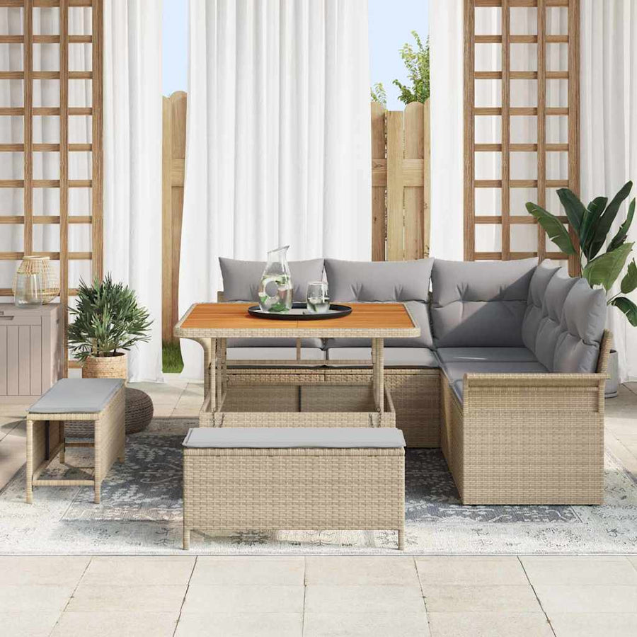 Tuin Sofa Set Met Kussen Met Opslag 8 Pcs En Licht Grijs 100 cm tafellengte Beige Lichtgrijs