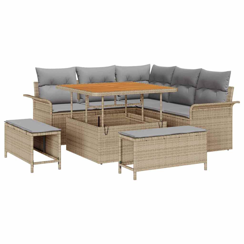 Tuin Sofa Set Met Kussen Met Opslag 8 Pcs En Licht Grijs 100 cm tafellengte Beige Lichtgrijs