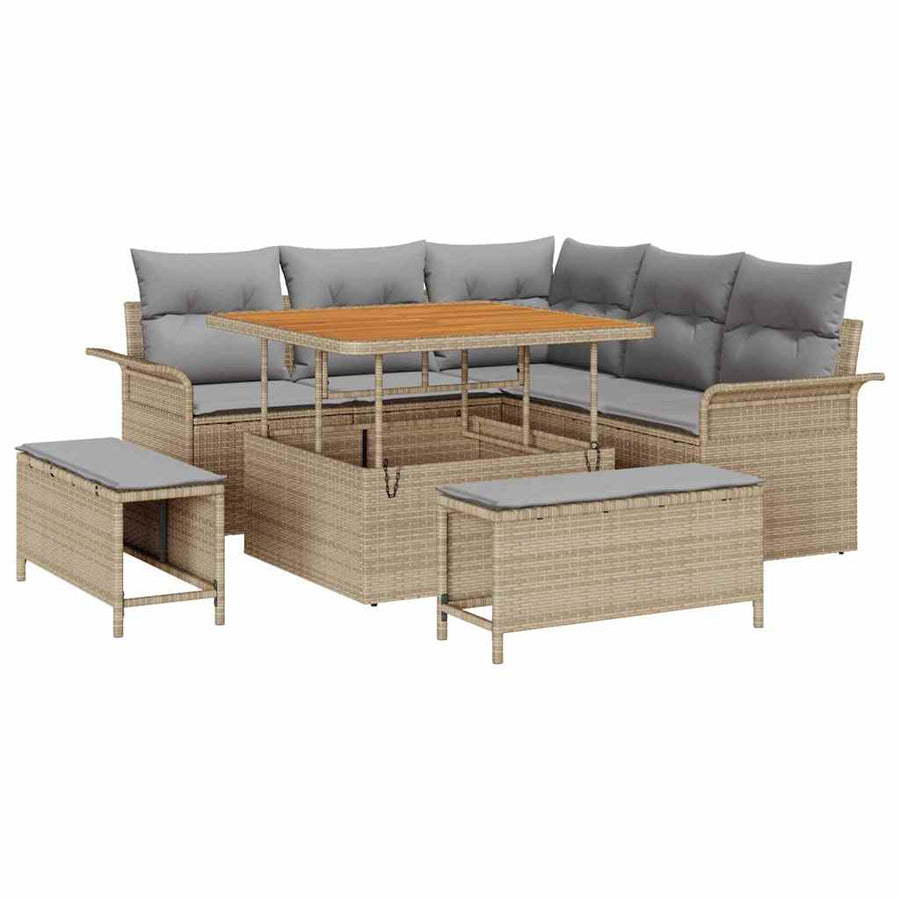 Tuin Sofa Set Met Kussen Met Opslag 8 Pcs En Licht Grijs 100 cm tafellengte Beige Lichtgrijs