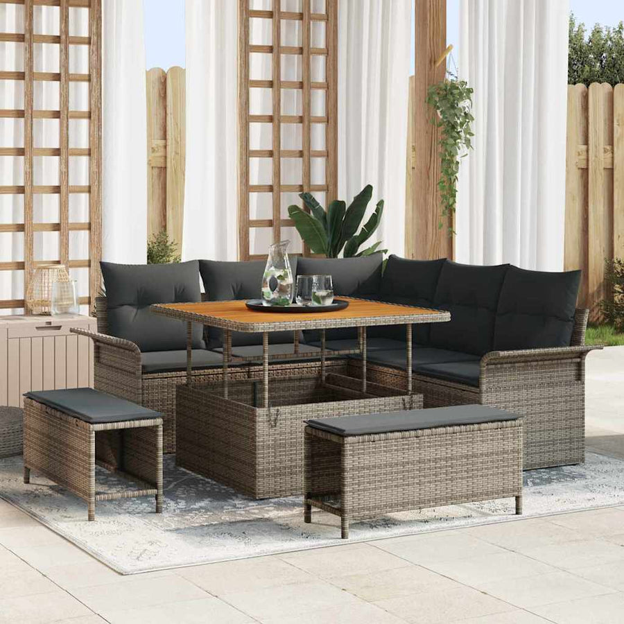 Tuin Sofa Set met kussen met opslag met kussen 8 pcs Grijs