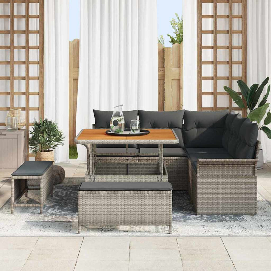 Tuin Sofa Set met kussen met opslag met kussen 8 pcs Grijs