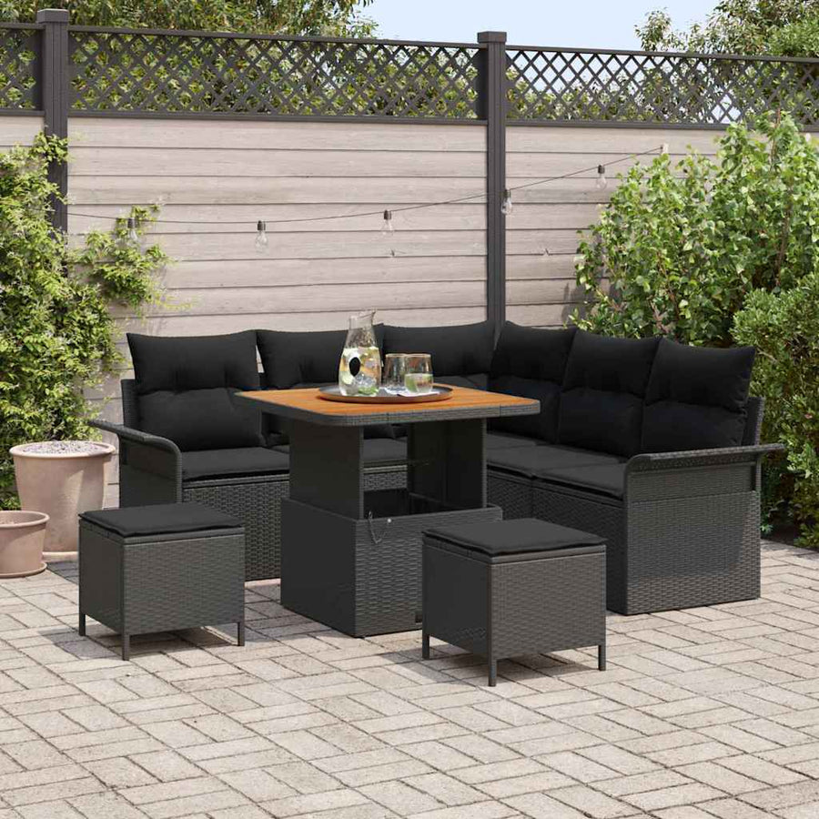 Tuin Sofa Set met kussen met opslag met kussen 8 pcs Zwart