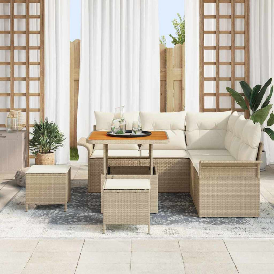 Tuin Sofa Set met kussen met opslag 8 pcs Beige en Crème