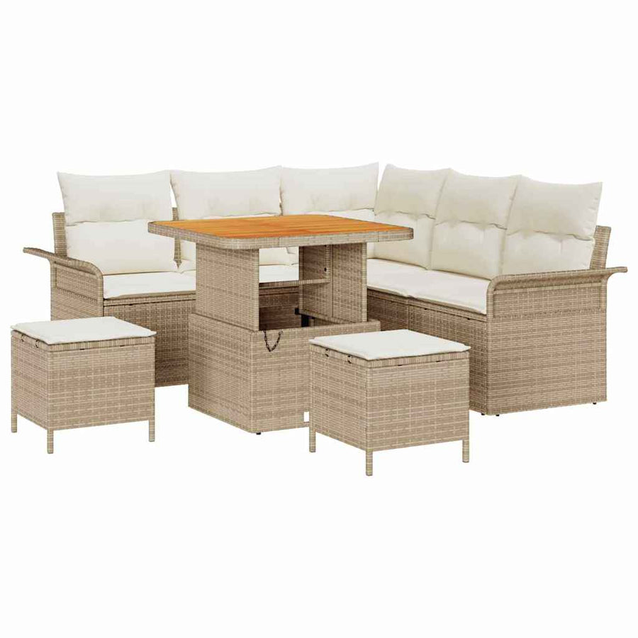 Tuin Sofa Set met kussen met opslag 8 pcs Beige en Crème