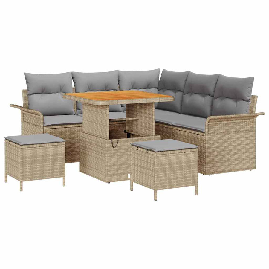 Tuin Sofa Set Met Kussen Met Opslag 8 Pcs En Licht Grijs 80 cm tafellengte Beige Lichtgrijs