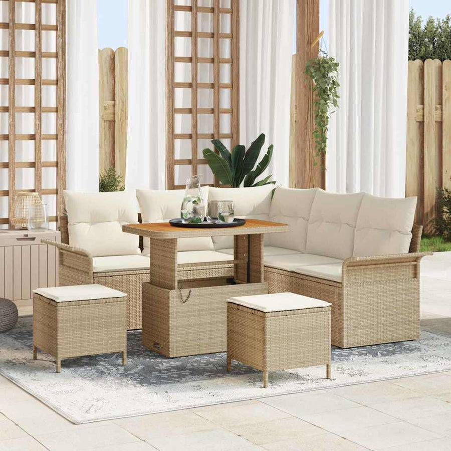 Tuin Sofa Set met kussen met opslag 8 pcs Beige en Crème