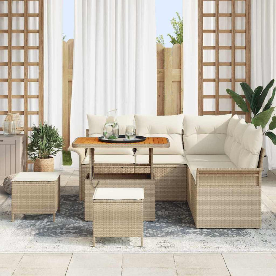 Tuin Sofa Set met kussen met opslag 8 pcs Beige en Crème