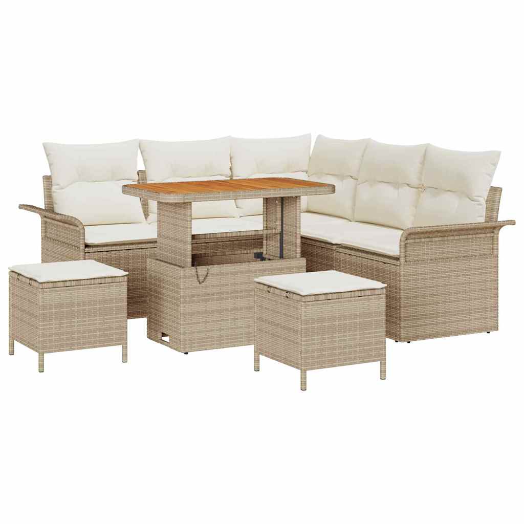 Tuin Sofa Set met kussen met opslag 8 pcs Beige en Crème