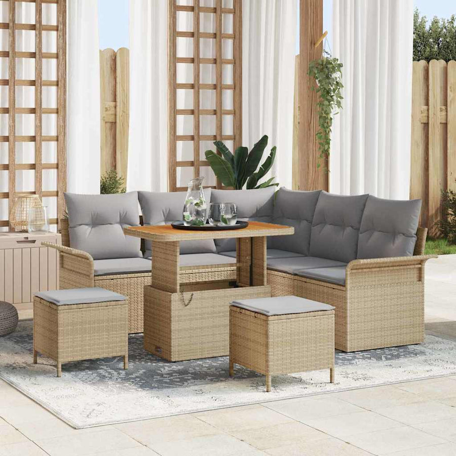 Tuin Sofa Set Met Kussen Met Opslag 8 Pcs En Licht Grijs 90 cm tafellengte Beige Lichtgrijs