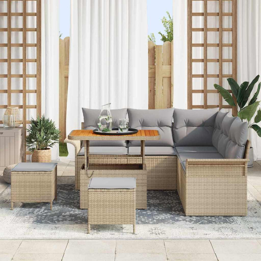 Tuin Sofa Set Met Kussen Met Opslag 8 Pcs En Licht Grijs 90 cm tafellengte Beige Lichtgrijs
