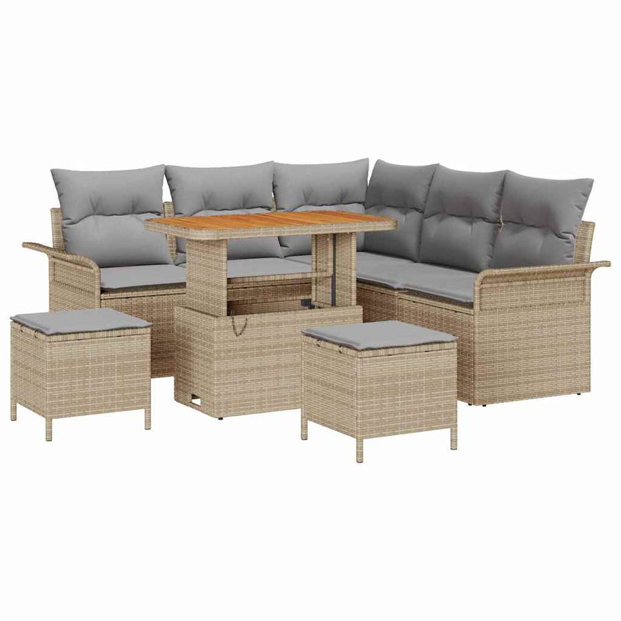 Tuin Sofa Set Met Kussen Met Opslag 8 Pcs En Licht Grijs 90 cm tafellengte Beige Lichtgrijs