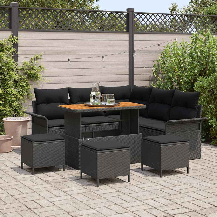 Tuin Sofa Set met kussen met opslag met kussen 9 pcs Zwart