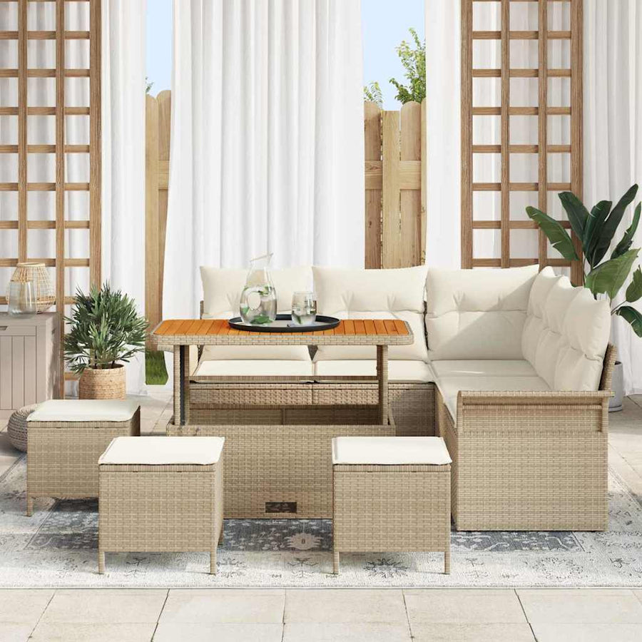 Tuin Sofa Set met kussen met opslag 9 pcs Beige en Crème