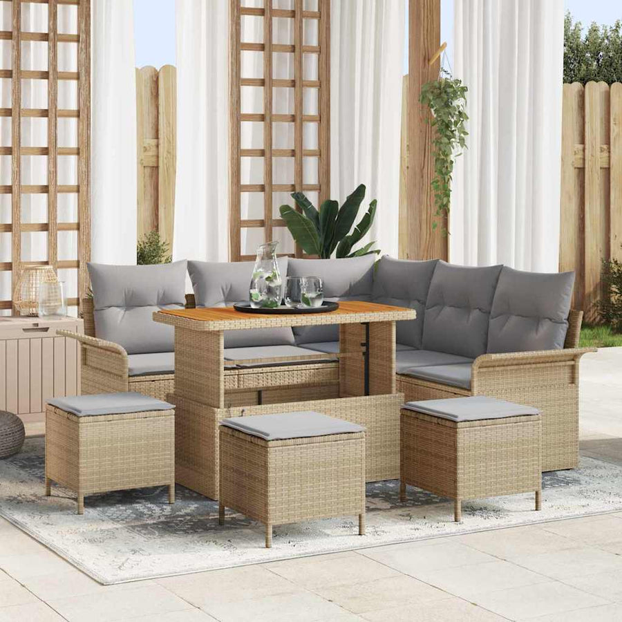 Tuin Sofa Set Met Kussen Met Opslag 9 Pcs En Licht Grijs 110 cm tafellengte Beige Lichtgrijs