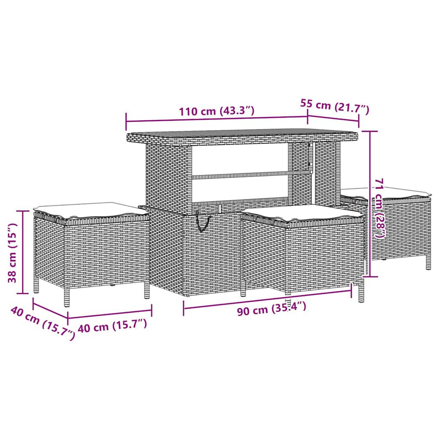 Tuin Sofa Set Met Kussen Met Opslag 9 Pcs En Licht Grijs 110 cm tafellengte Beige Lichtgrijs