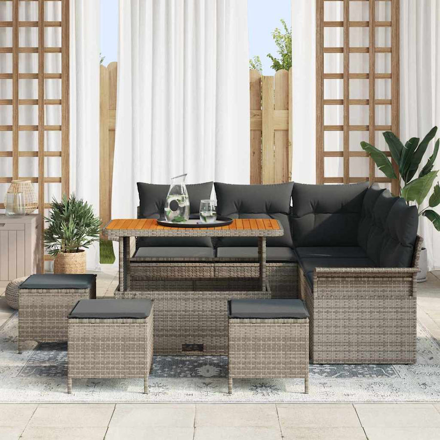 Tuin Sofa Set met kussen met opslag met kussen 9 pcs Grijs