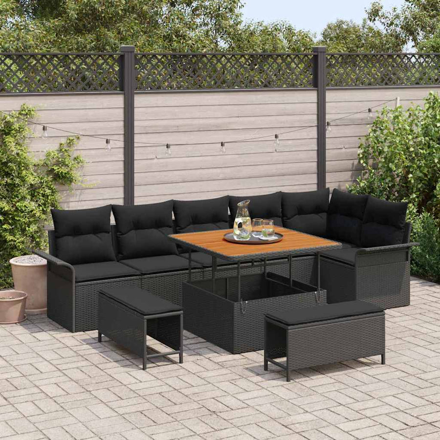Tuin Sofa Set met kussen met opslag met kussen 9 pcs Zwart