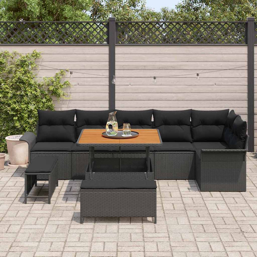 Tuin Sofa Set met kussen met opslag met kussen 9 pcs Zwart