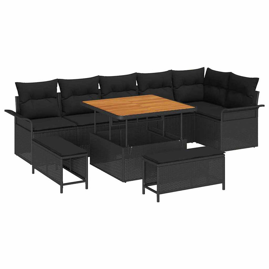 Tuin Sofa Set met kussen met opslag met kussen 9 pcs Zwart