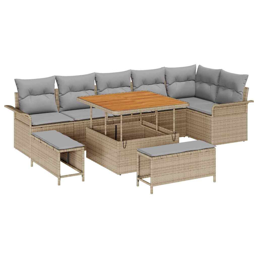 Tuin Sofa Set Met Kussen Met Opslag 9 Pcs En Licht Grijs 100 cm tafellengte Beige Lichtgrijs