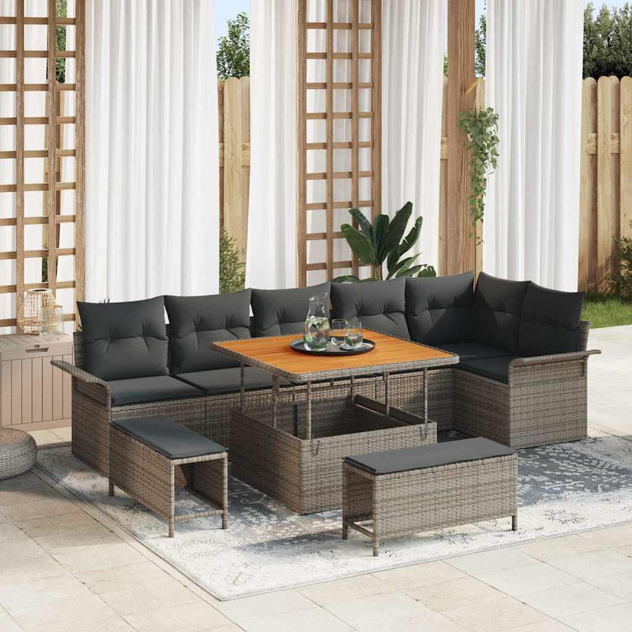 Tuin Sofa Set met kussen met opslag met kussen 9 pcs Grijs