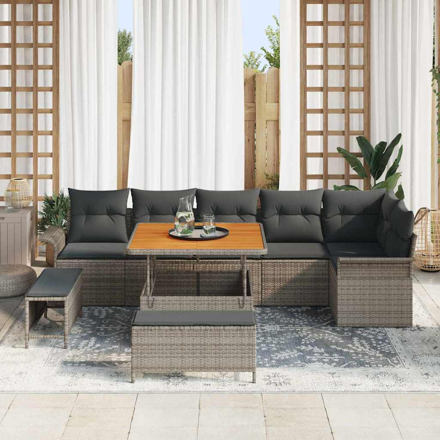Tuin Sofa Set met kussen met opslag met kussen 9 pcs Grijs