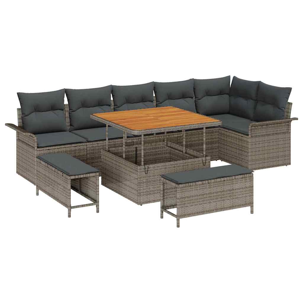 Tuin Sofa Set met kussen met opslag met kussen 9 pcs Grijs