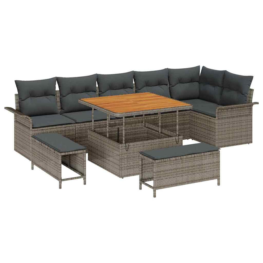 Tuin Sofa Set met kussen met opslag met kussen 9 pcs Grijs