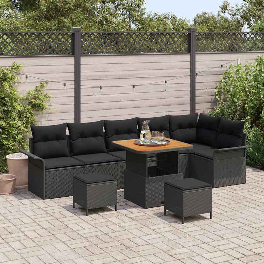Tuin Sofa Set met kussen met opslag met kussen 9 pcs Zwart