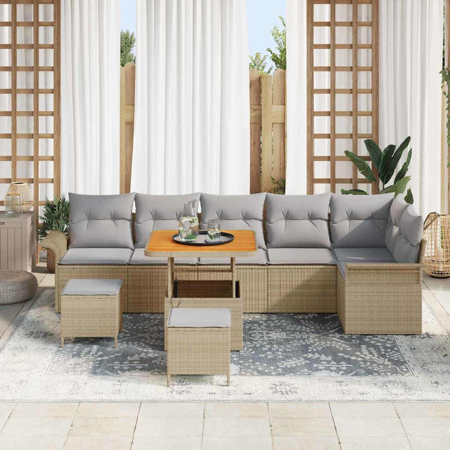Tuin Sofa Set Met Kussen Met Opslag 9 Pcs En Licht Grijs 80 cm tafellengte Beige Lichtgrijs
