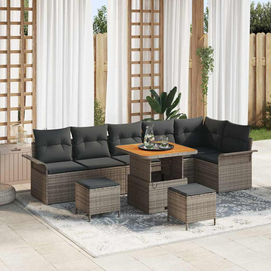 Tuin Sofa Set met kussen met opslag met kussen 9 pcs Grijs