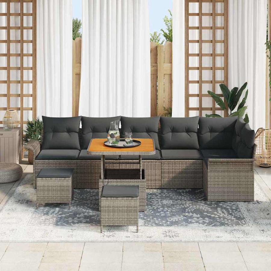 Tuin Sofa Set met kussen met opslag met kussen 9 pcs Grijs