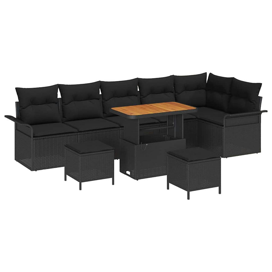 Tuin Sofa Set met kussen met opslag met kussen 9 pcs Zwart