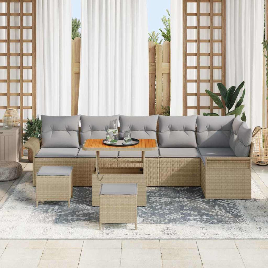 Tuin Sofa Set Met Kussen Met Opslag 9 Pcs En Licht Grijs 90 cm tafellengte Beige Lichtgrijs