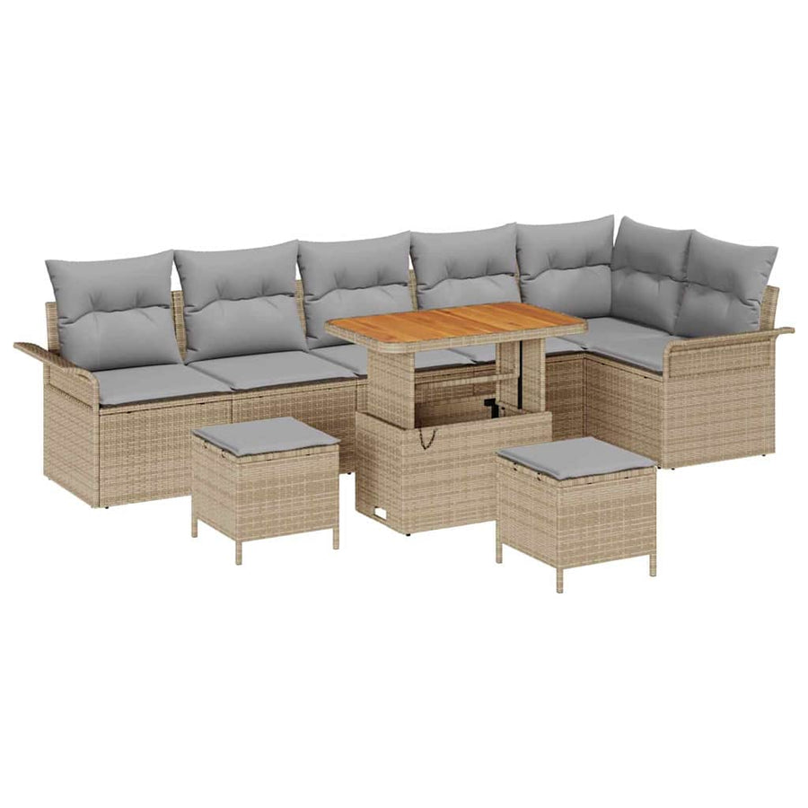 Tuin Sofa Set Met Kussen Met Opslag 9 Pcs En Licht Grijs 90 cm tafellengte Beige Lichtgrijs