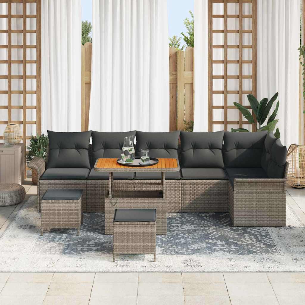 Tuin Sofa Set met kussen met opslag met kussen 9 pcs Grijs