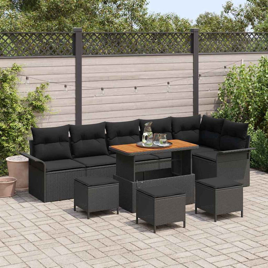 Tuin Sofa Set met kussen met opslag met kussen 10 pcs Zwart