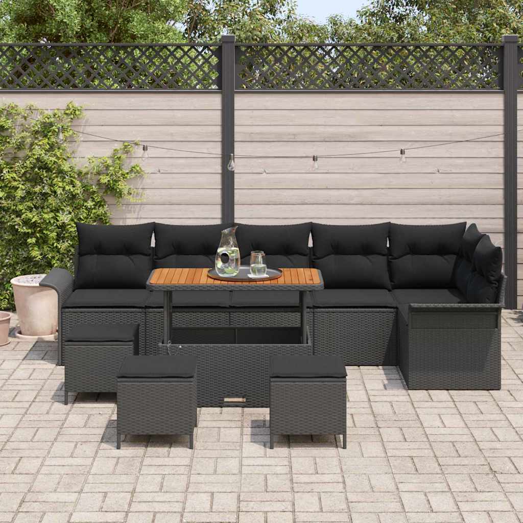 Tuin Sofa Set met kussen met opslag met kussen 10 pcs Zwart
