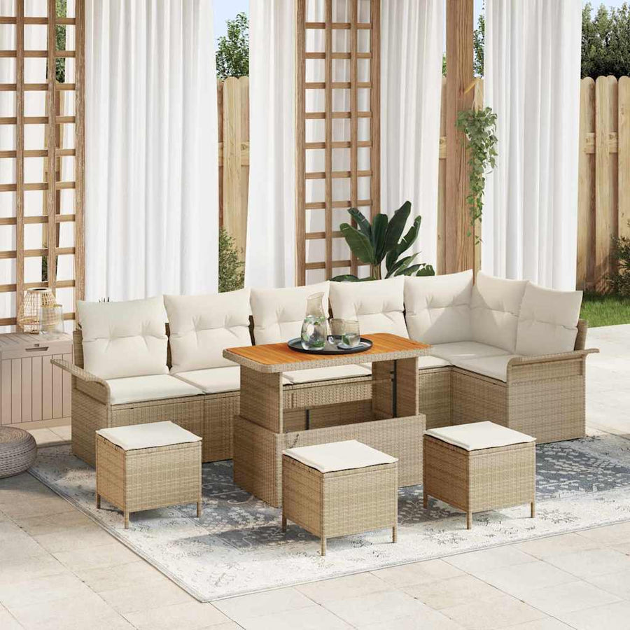 Tuin Sofa Set met kussen met opslag 10 pcs Beige en Crème