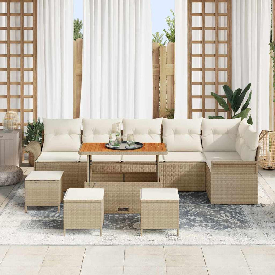 Tuin Sofa Set met kussen met opslag 10 pcs Beige en Crème