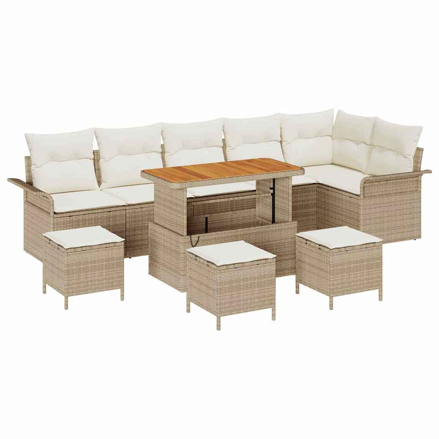 Tuin Sofa Set met kussen met opslag 10 pcs Beige en Crème