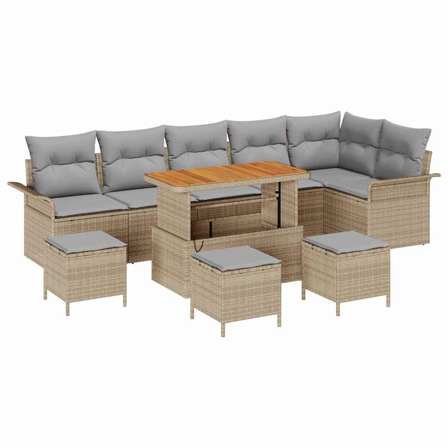 Tuin Sofa Set Met Kussen Met Opslag 10 Pcs En Licht Grijs 110 cm tafellengte Beige Lichtgrijs